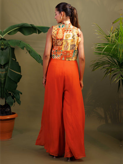 Orange Printed  Cape Dress