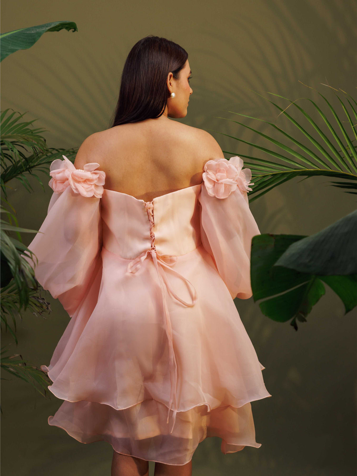 Peach Off-Shoulder Mini Dress