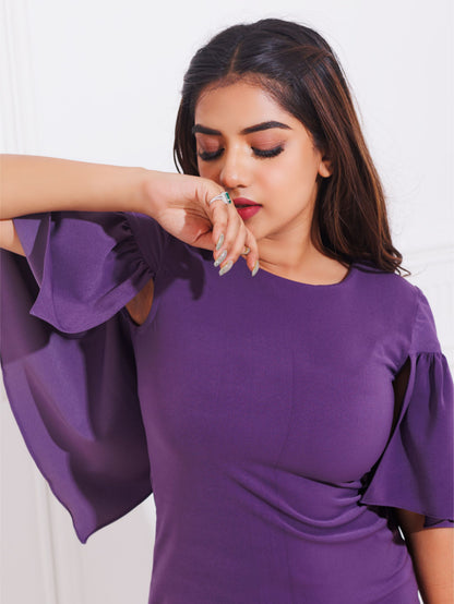 Purple Cape Sleeve Short Dress