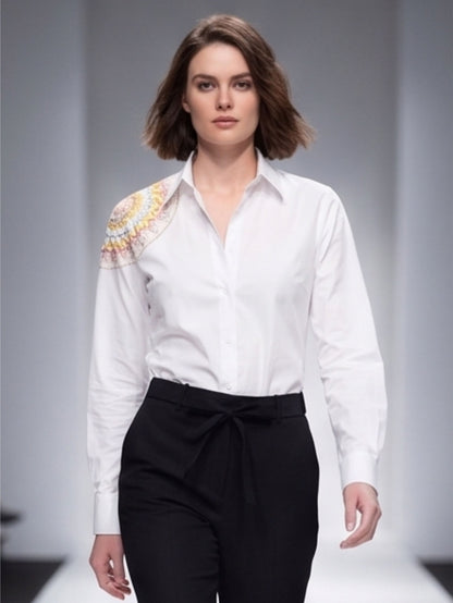 White Mandla Art Cotton Shirt