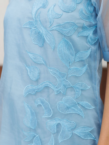 Ice Blue Thread Work Organza Dress