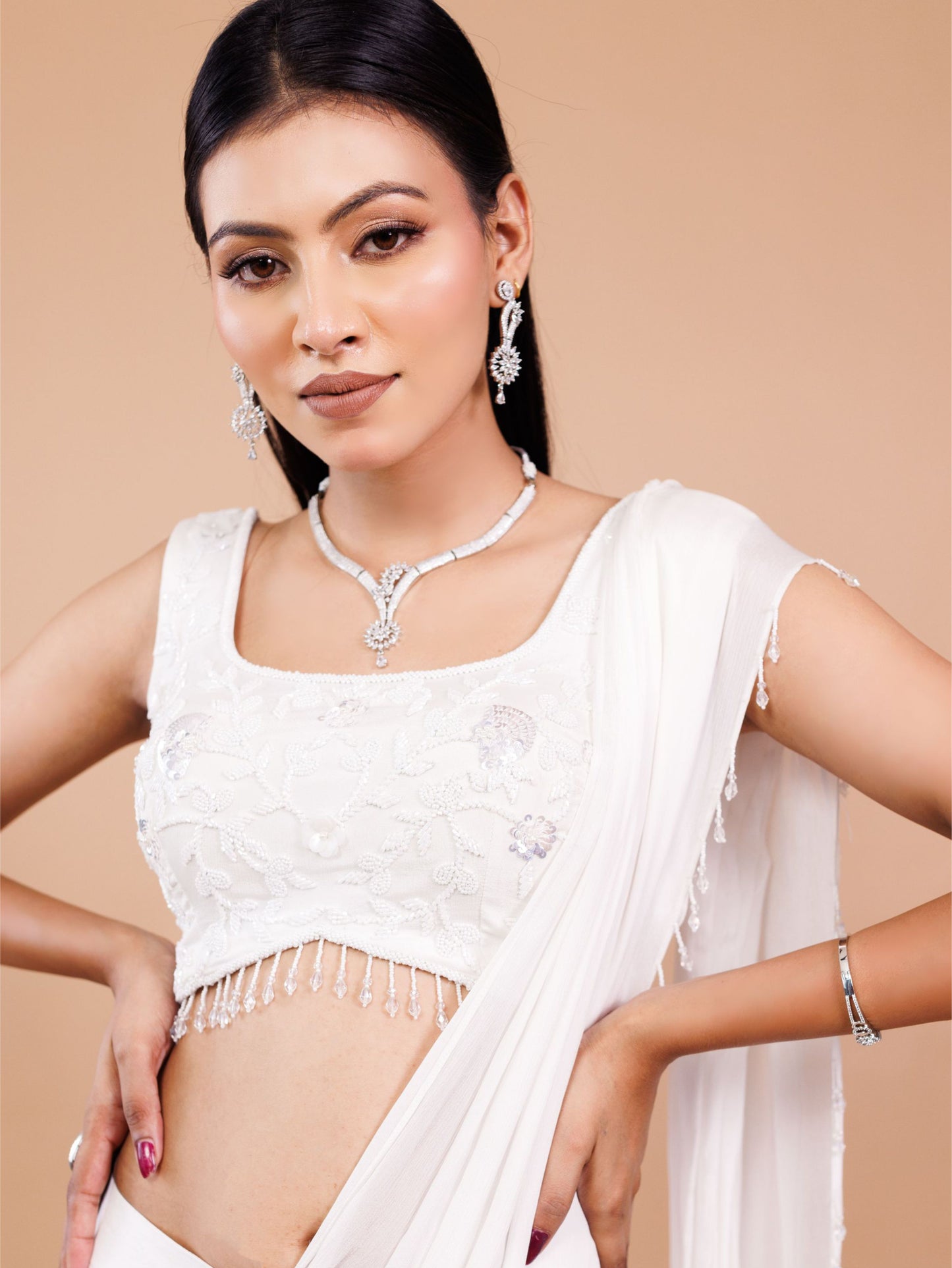 White Drape Saree