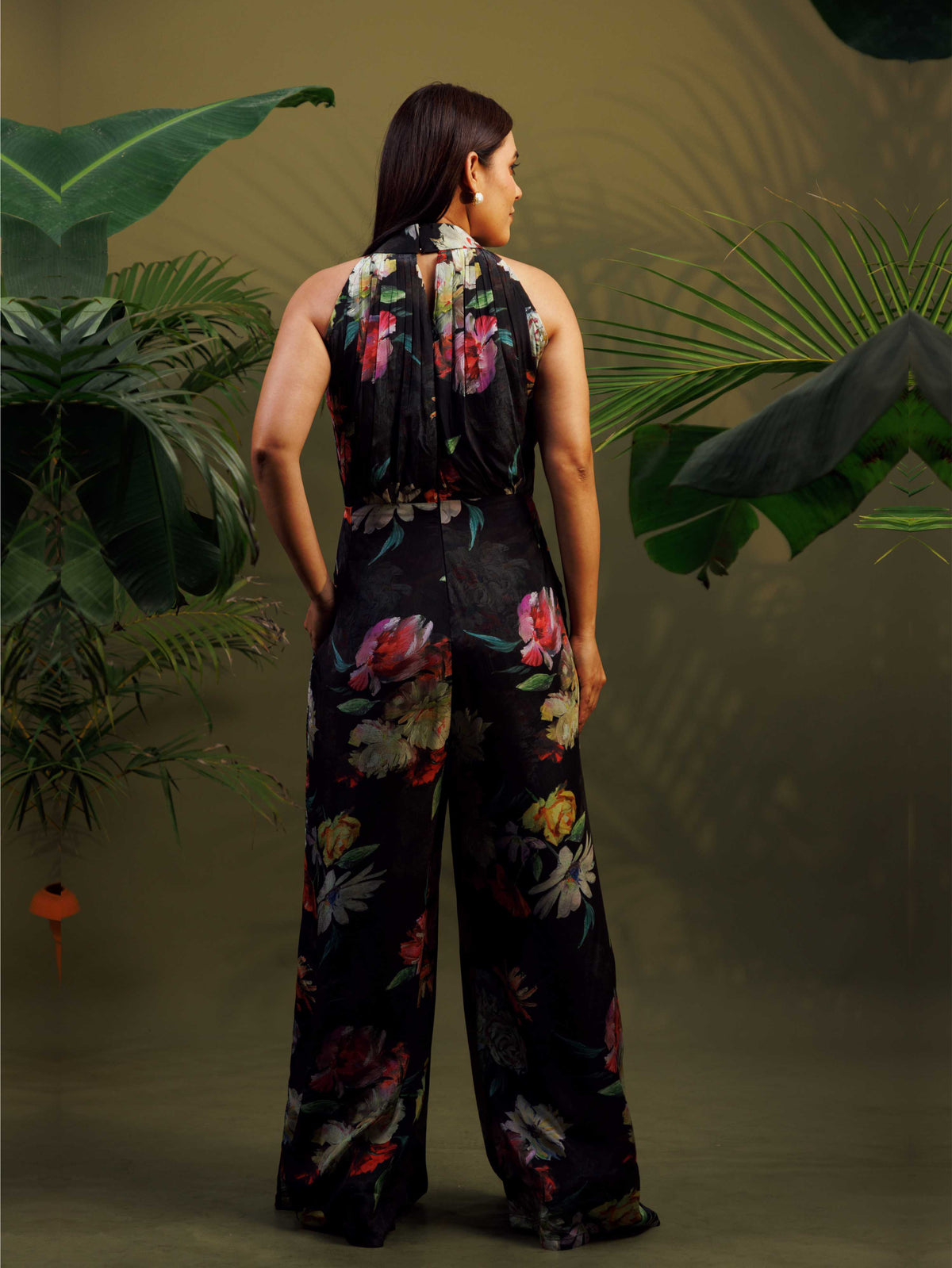 Black Floral Halter Jumpsuit