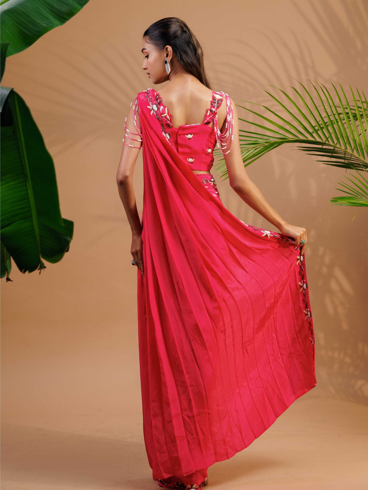 Fuchsia Embroidered Drape Set