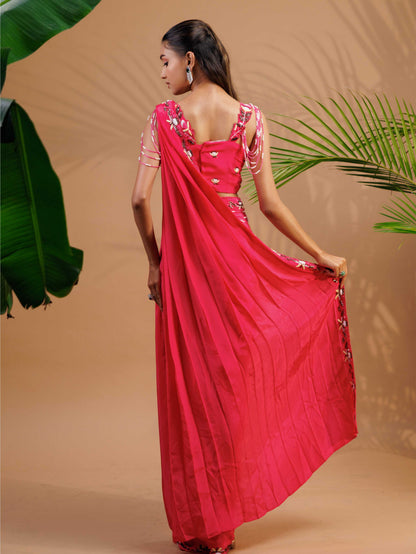 Fuchsia Embroidered Drape Set