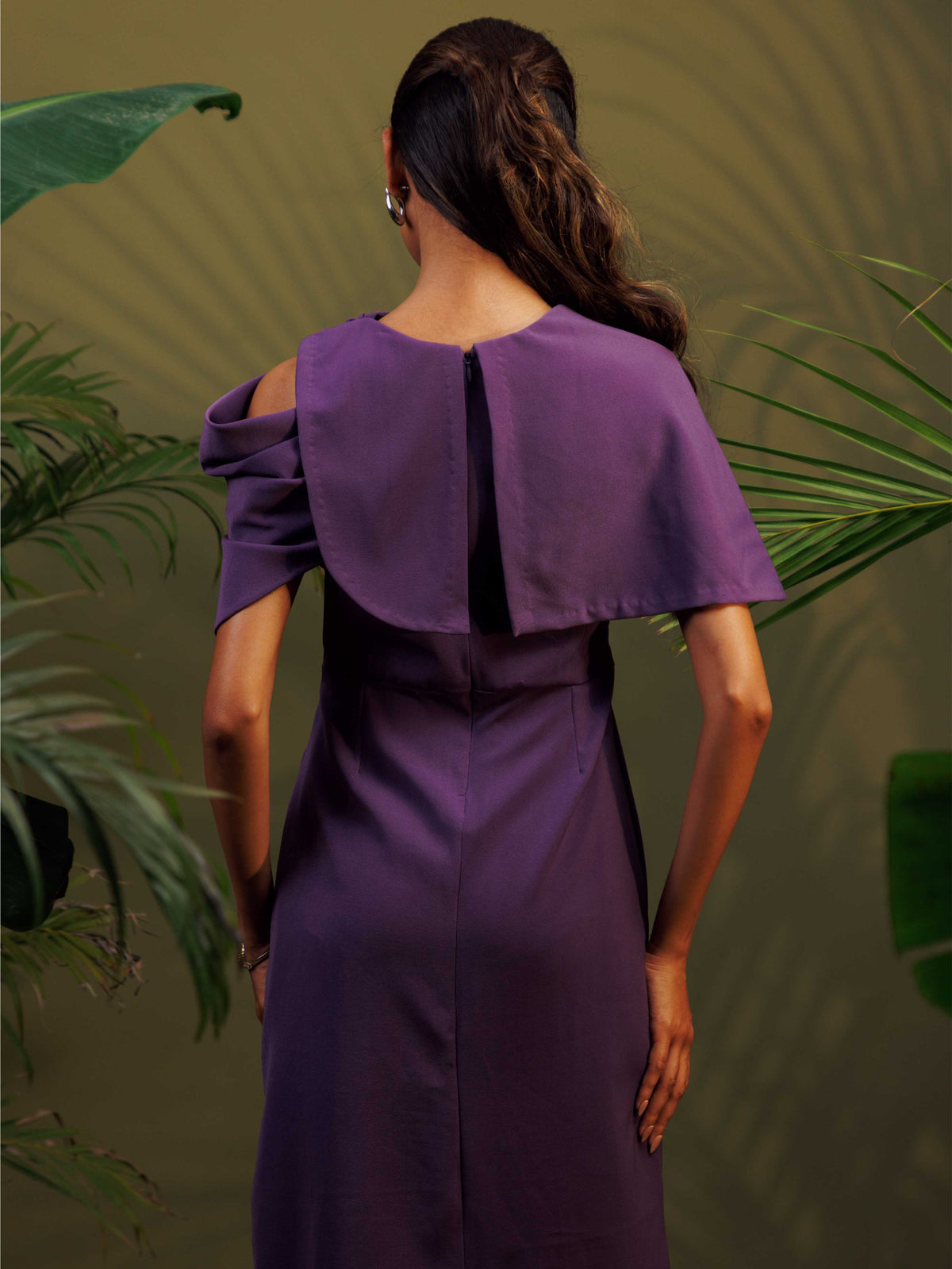 Purple Draped Midi Dress