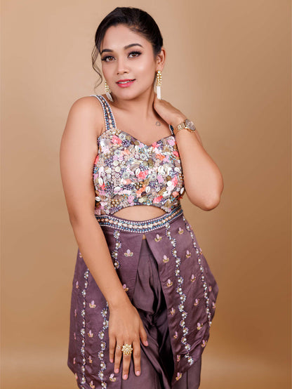 Mattery Purple Dhoti Set