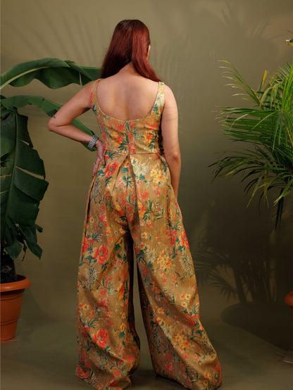 Mustard Floral Flared Dress