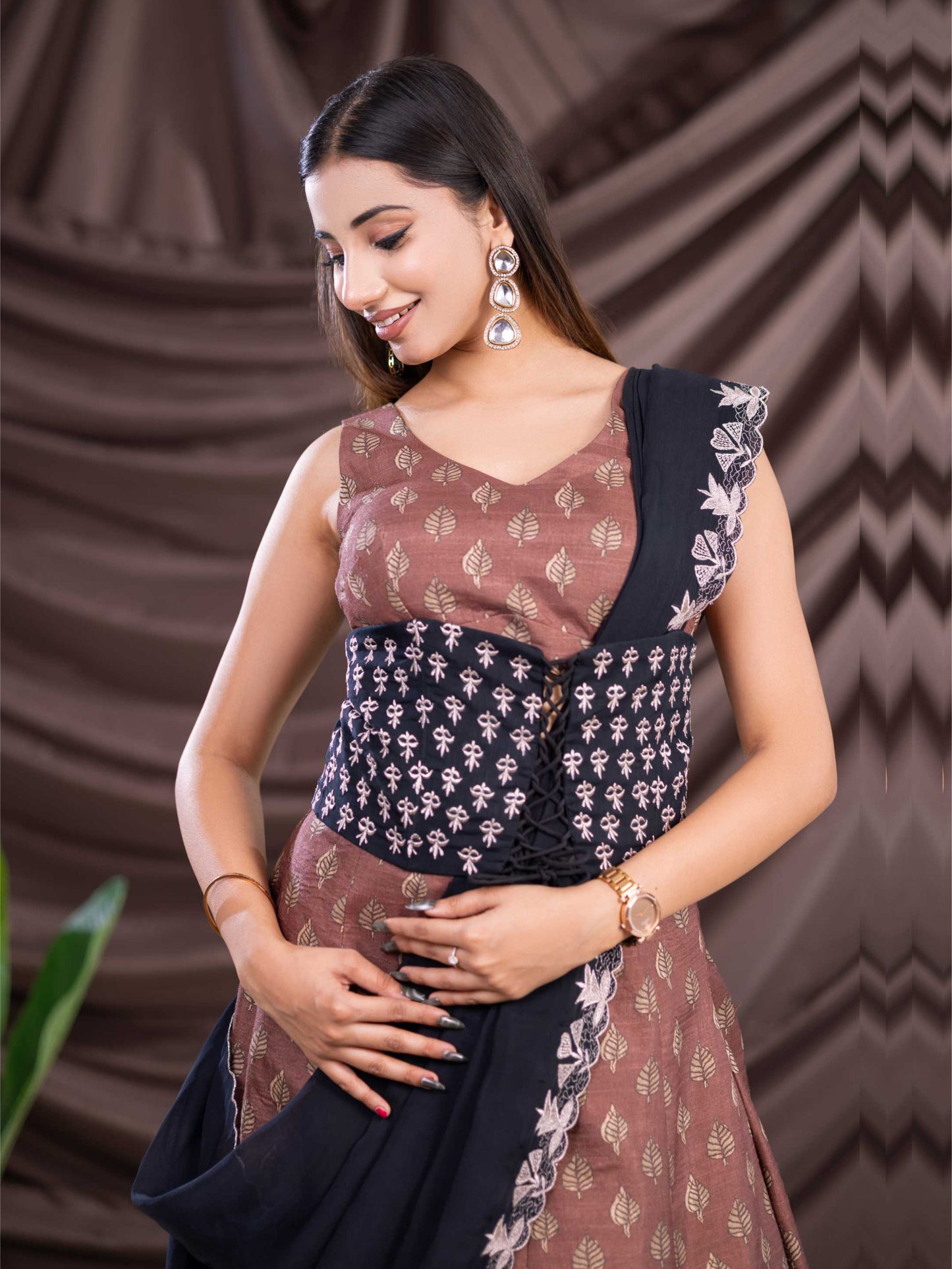 Brown Black Corset Indo - Western
