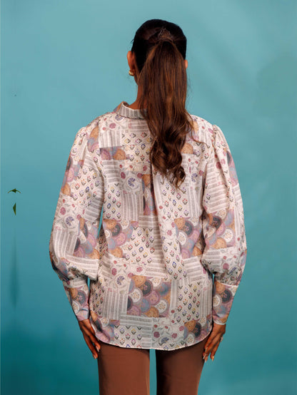 Printed Balloon Sleeves Shirt