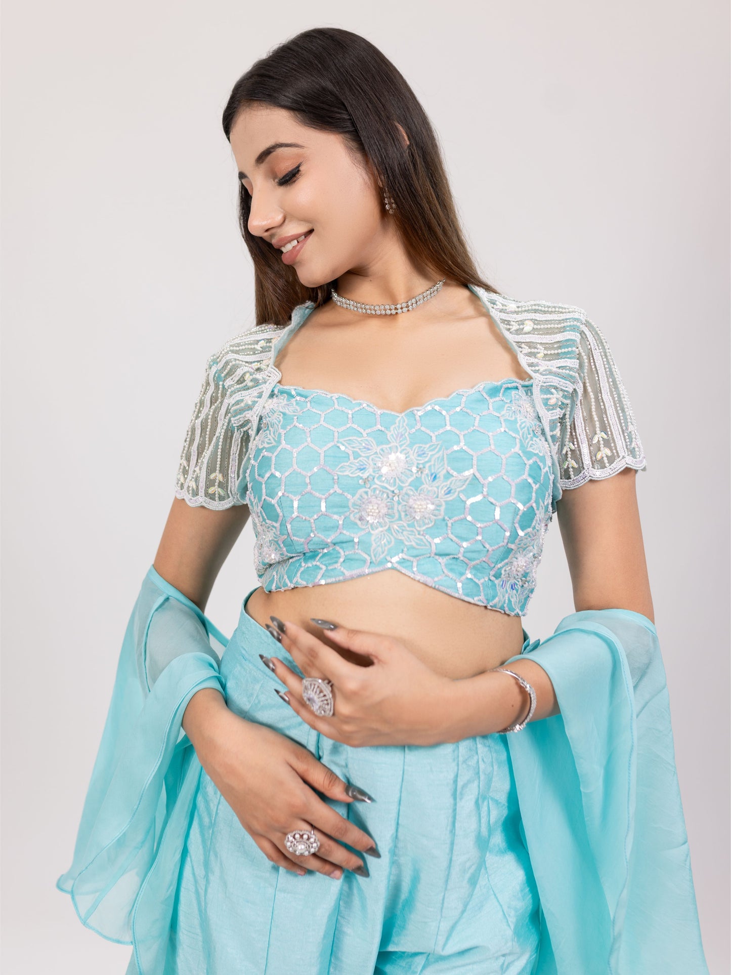 Aqua Blue Blouse Sharara Set