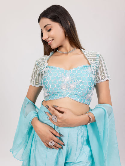 Aqua Blue Blouse Sharara Set