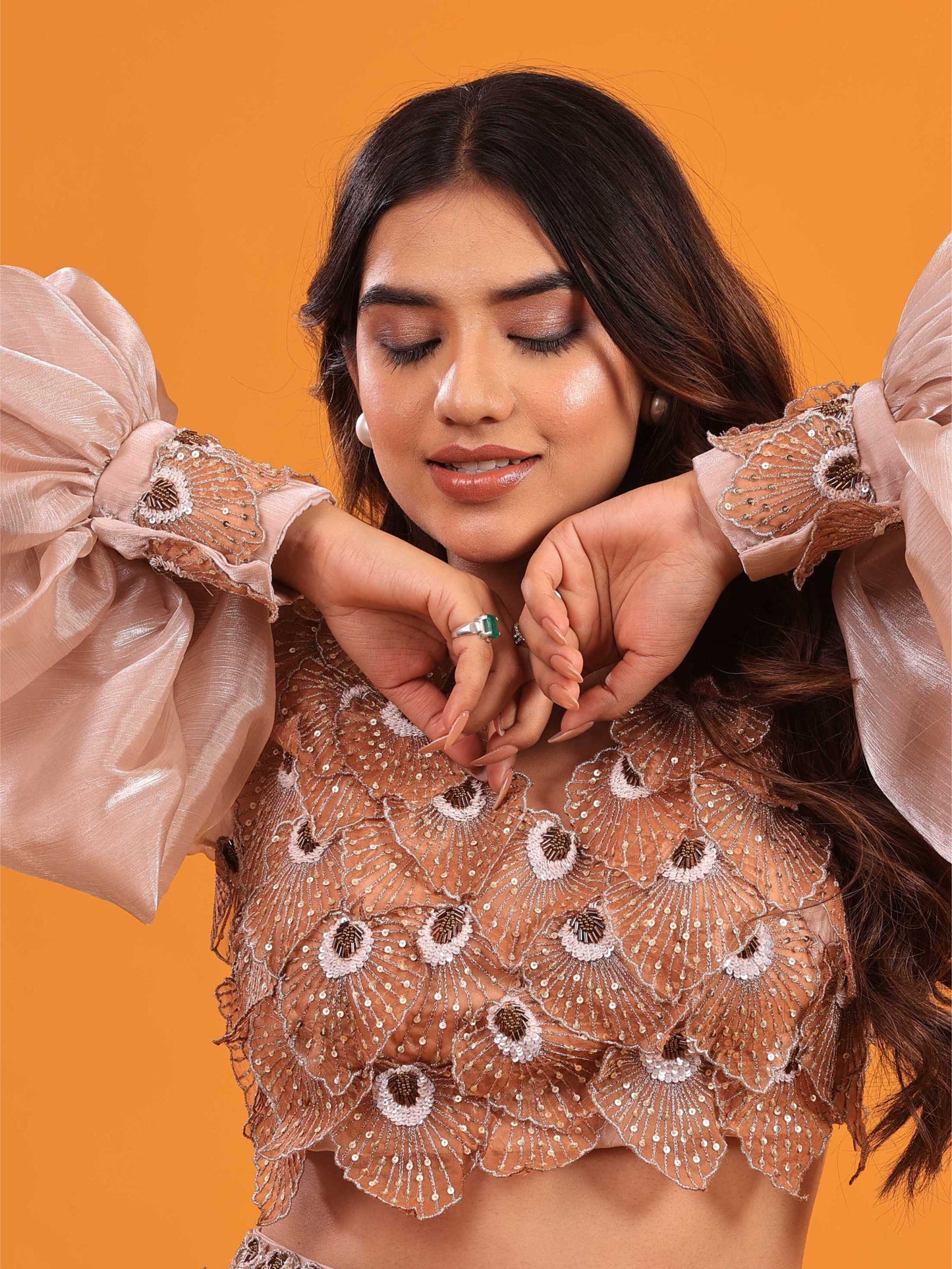 Leaf Embellished Skirt Set