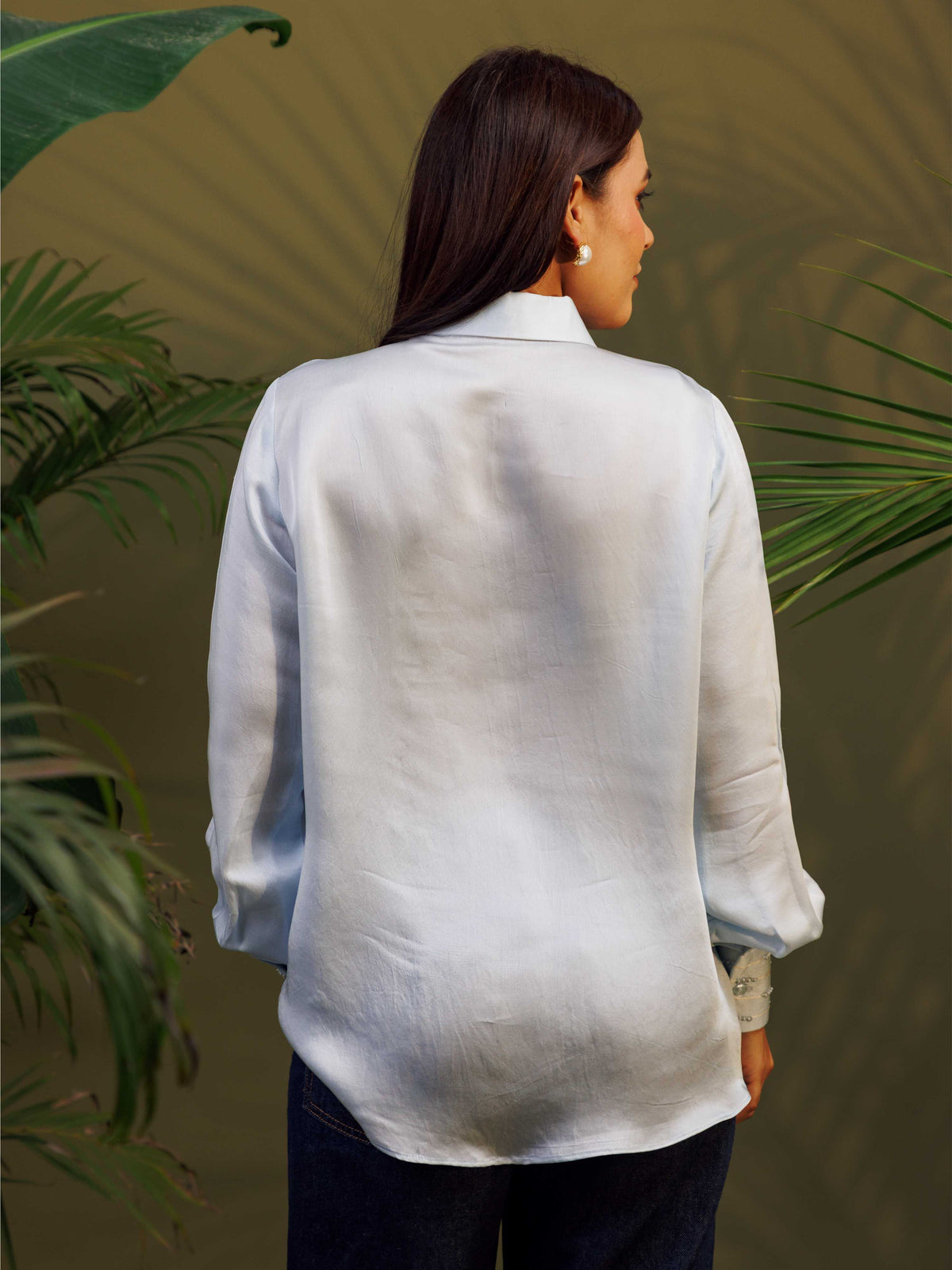 Light Blue Floral Embroidered Shirt