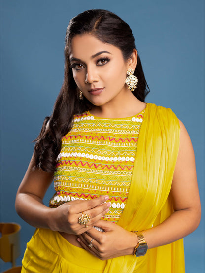 Yellow Ready To Wear Saree
