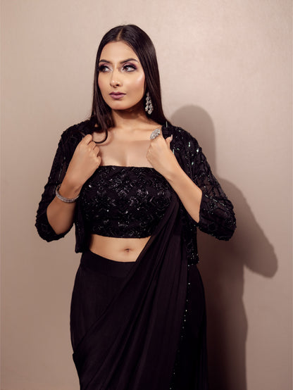 Black Jacket Saree