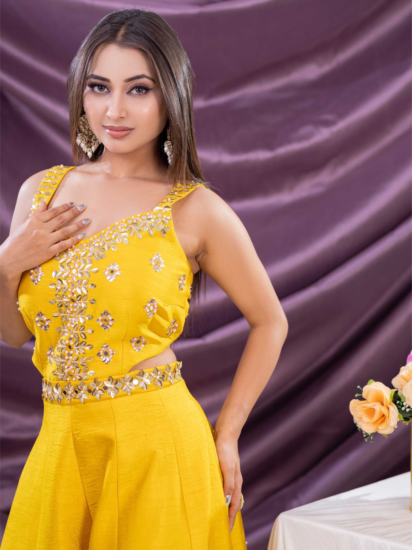 Mustard Yellow Mirror Work Jumpsuit