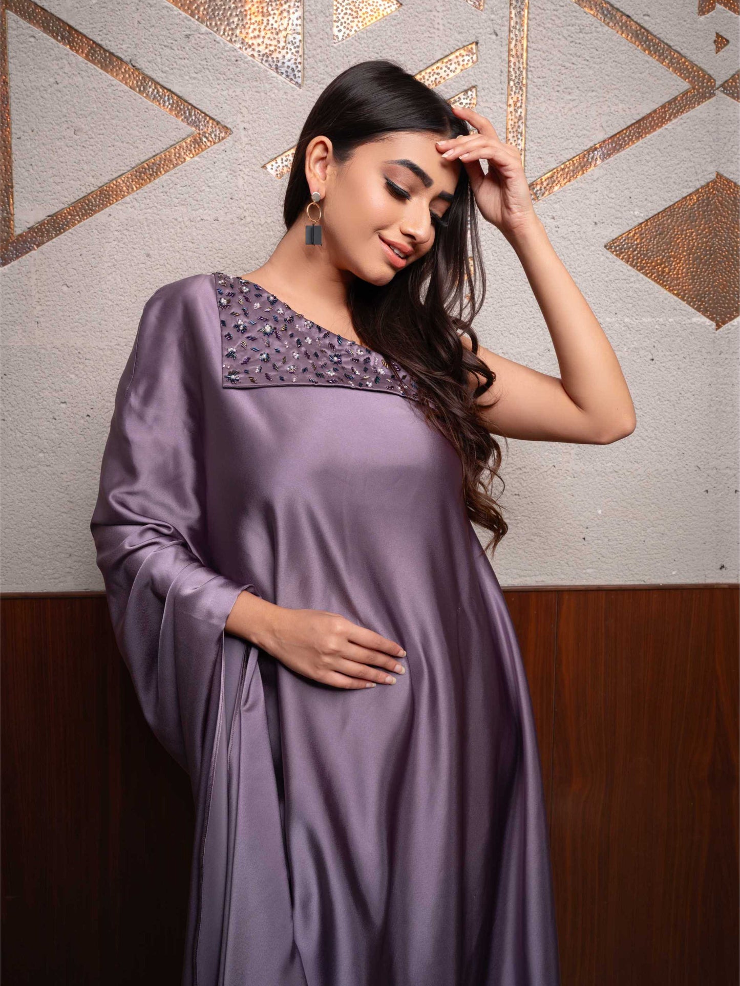 Lavender One Off Shoulder Kurta Set
