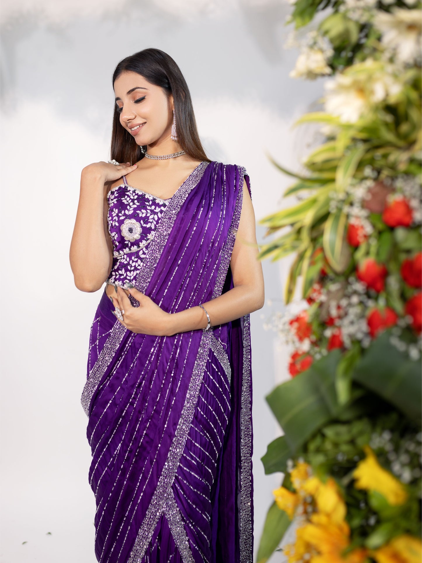 Bright Purple Drape Saree