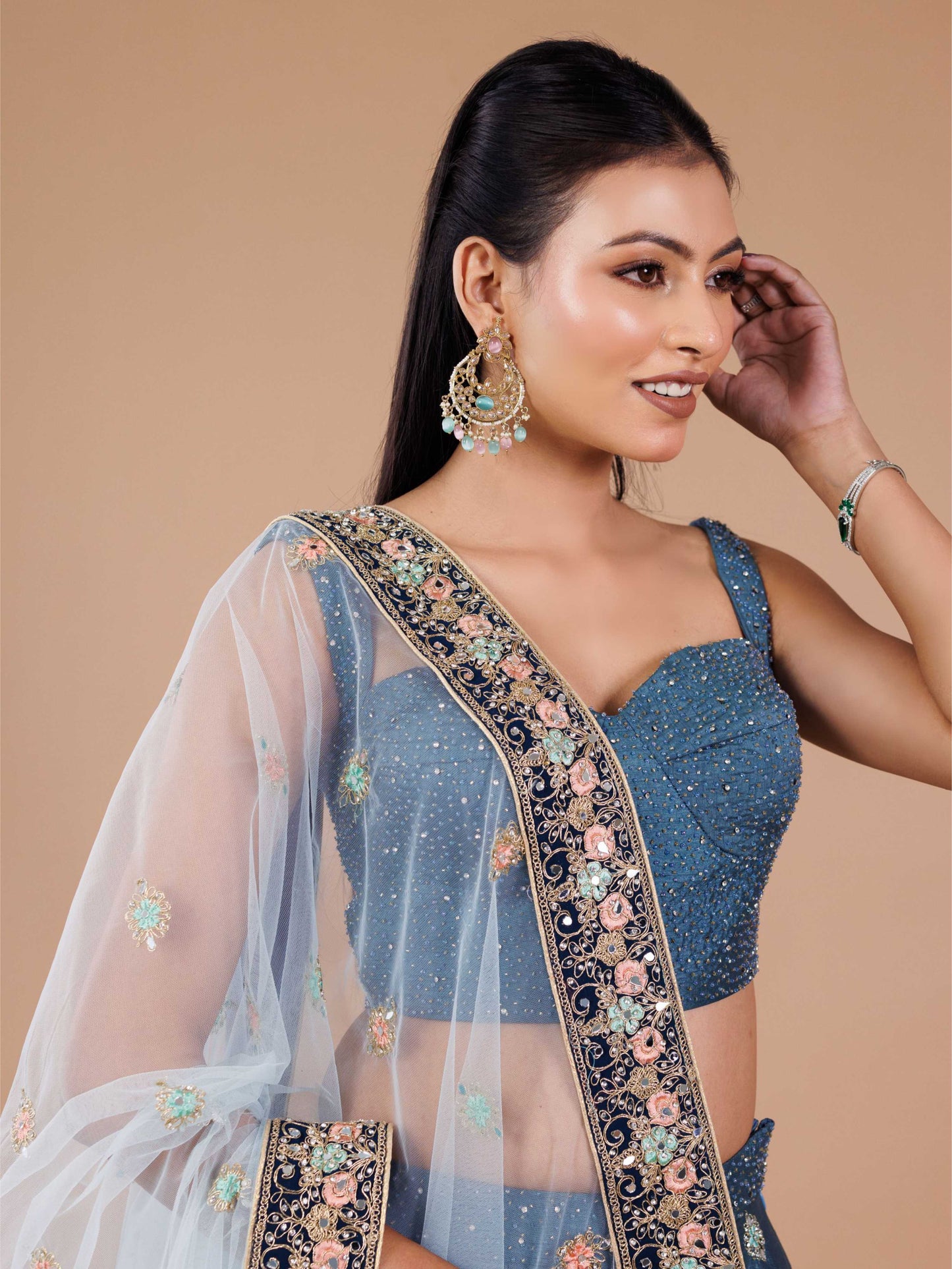 Peacock Blue Embroidery Indo Western