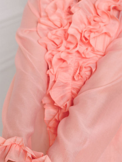 Peach Organza Ruffle Top
