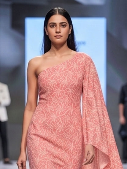 Pestel Pink Printed One Shoulder Two Piece