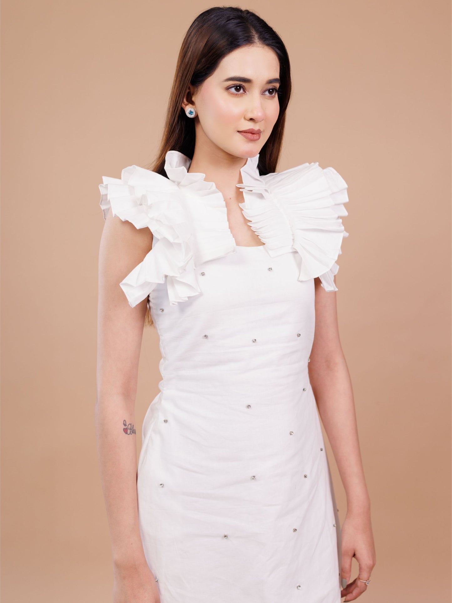 Pleated White Short Dress