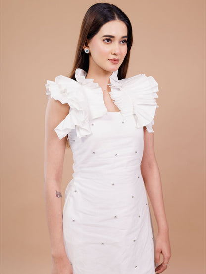 Pleated White Short Dress