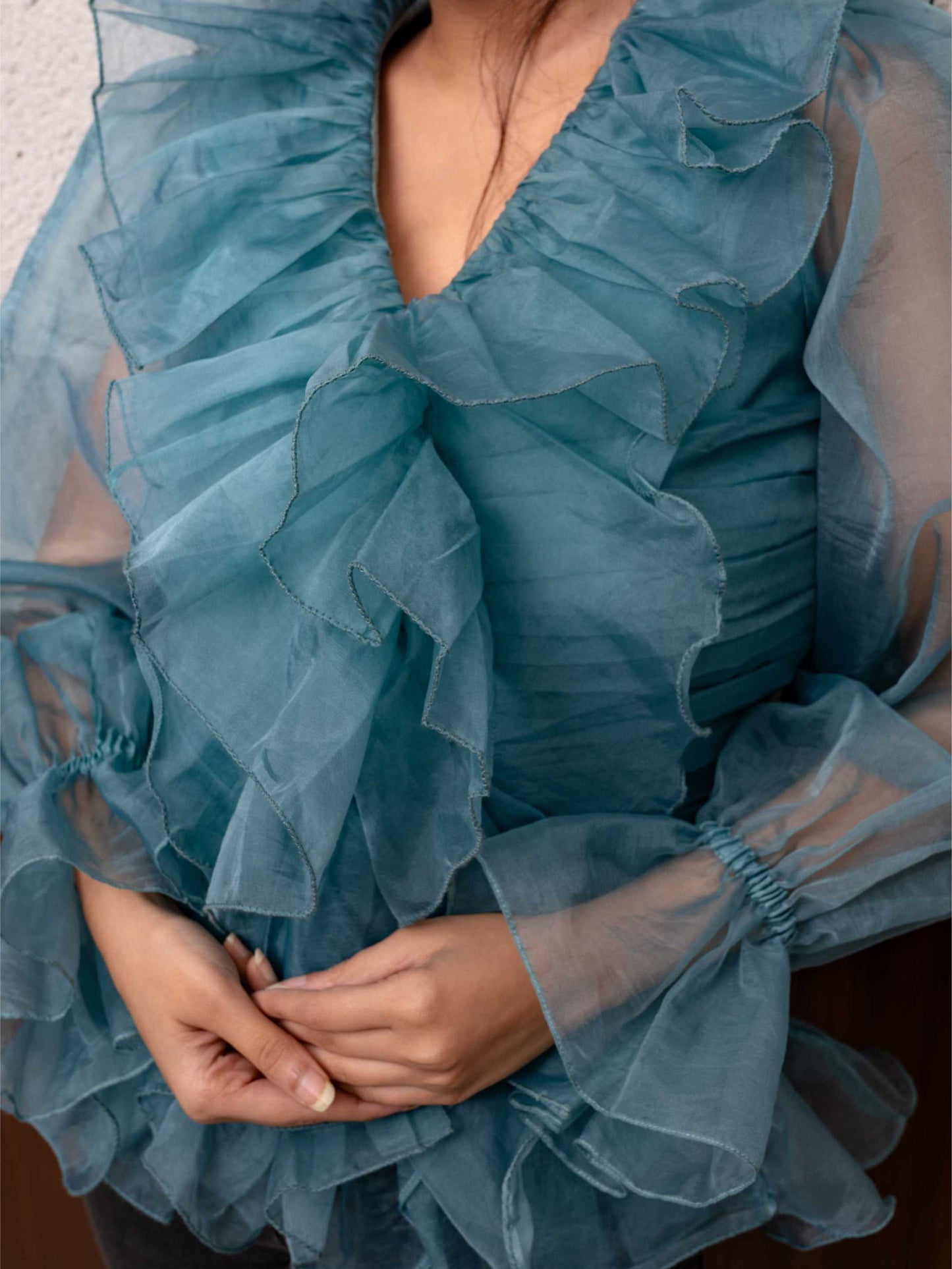 Teal Ruffle Top