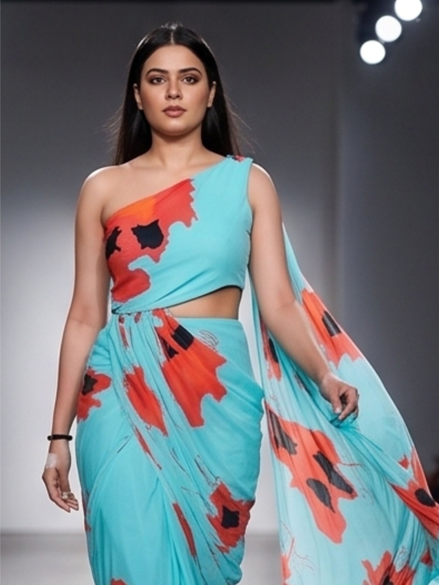 Blue Printed One shoulder Dress
