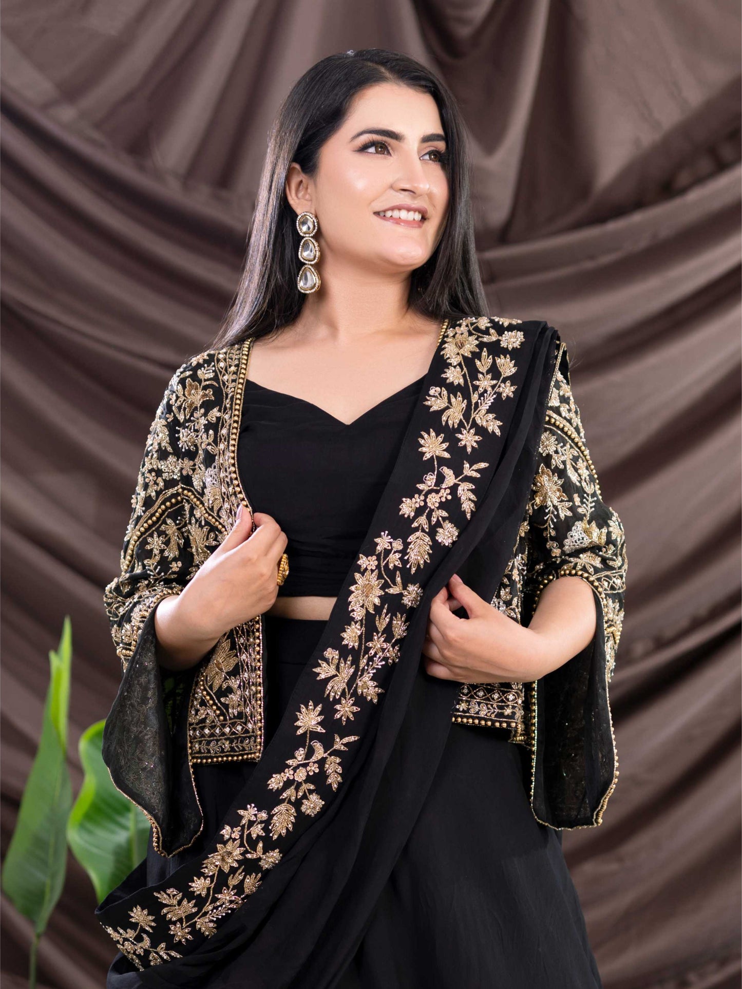 Black Organza  Drape Saree
