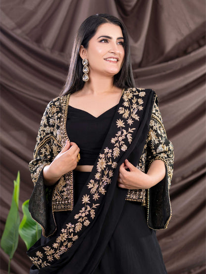 Black Organza  Drape Saree