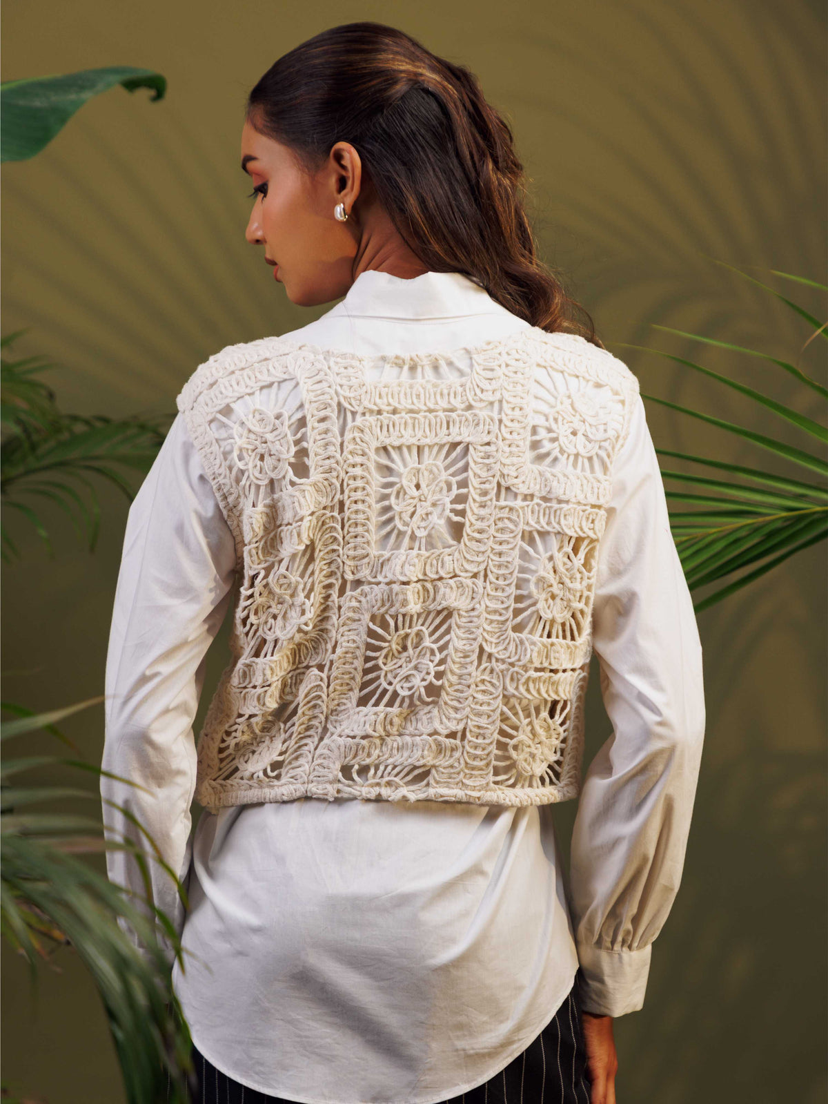 White Shirt with Crochet Vest