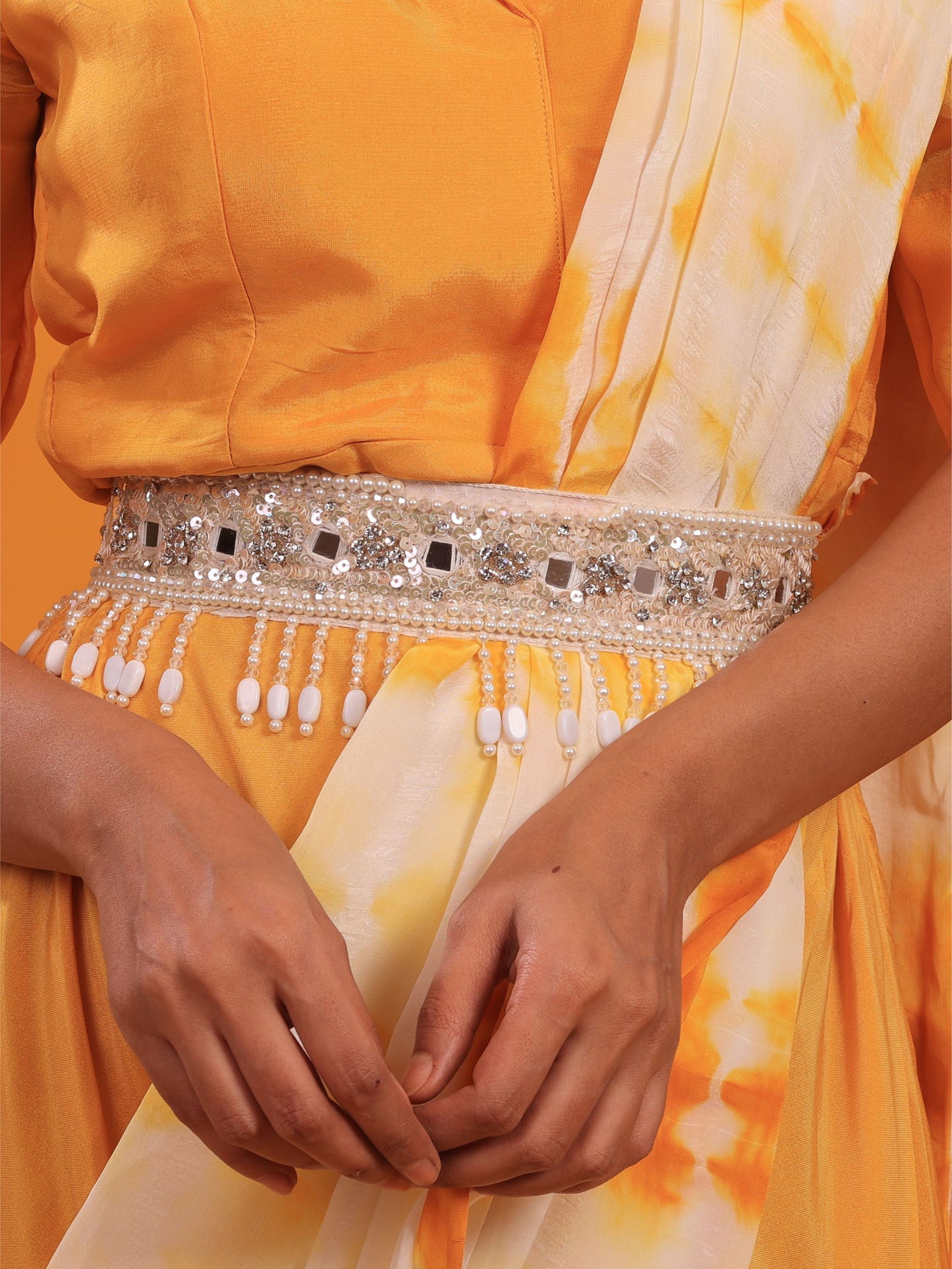 Yellow Tie-Dye Drape Gown With Belt