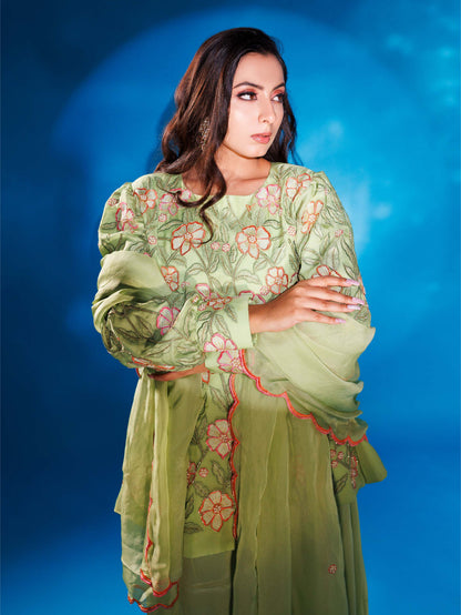 Green Embroidery Palazzo Set