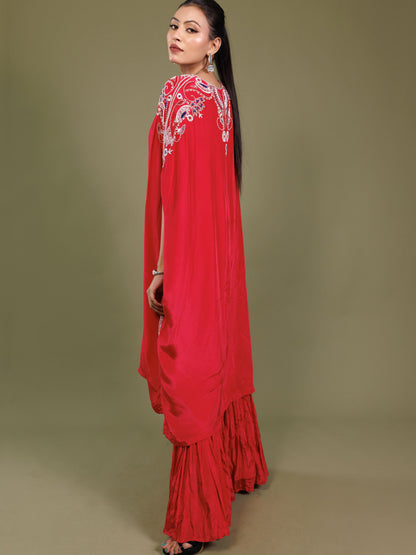 Red Embroidered Kaftan Set