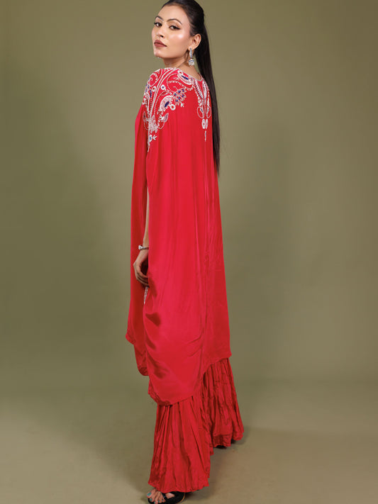 Red Embroidered Kaftan Set