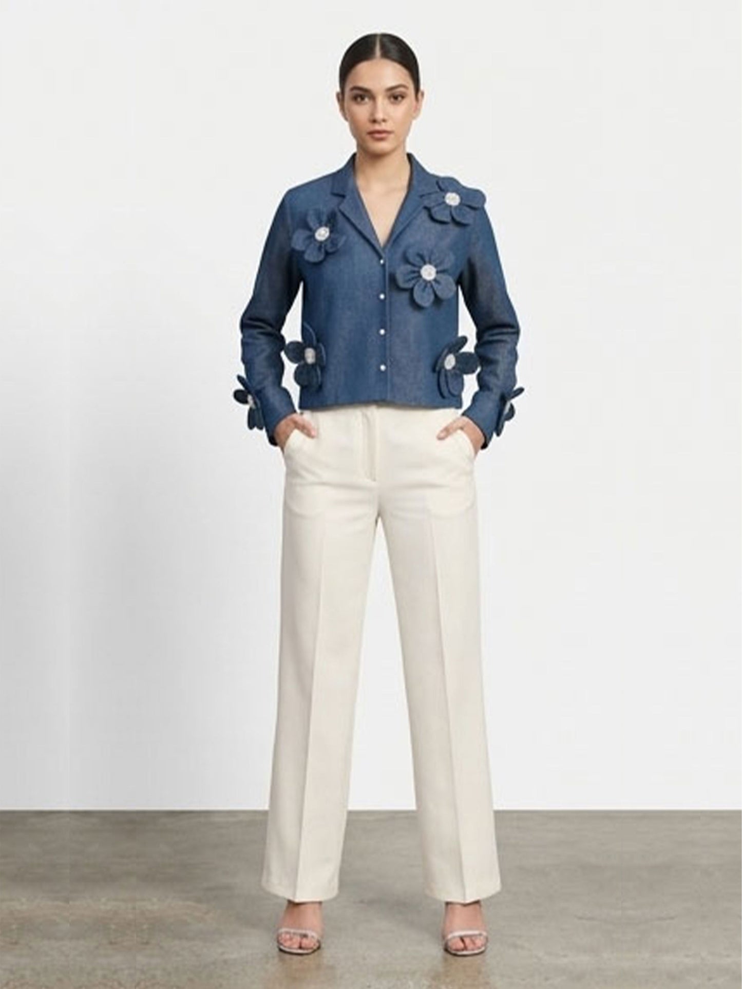 3D Flower Denim Shirt