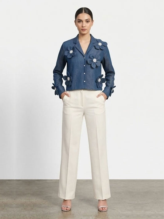 3D Flower Denim Shirt