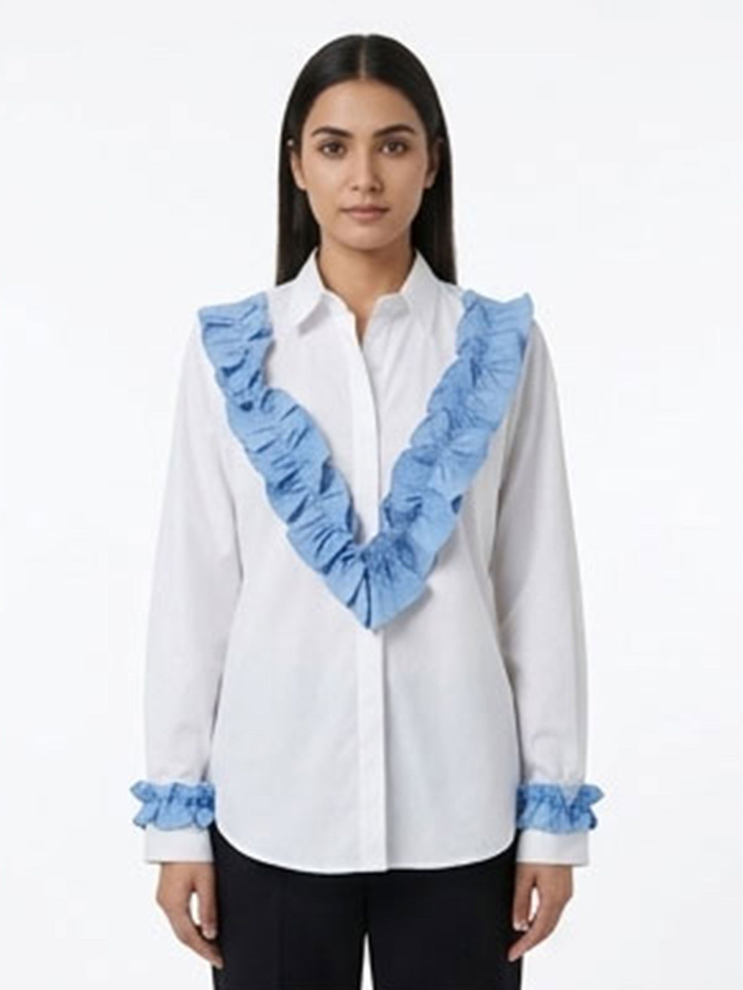 Denim Frill white Shirt
