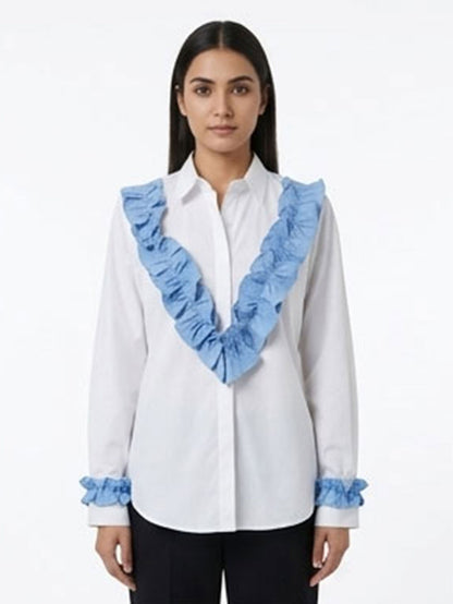 Denim Frill white Shirt