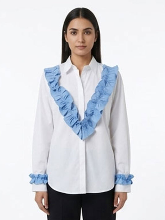 Denim Frill white Shirt