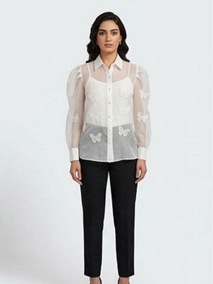 Organza Butterfly Embellished Shirt