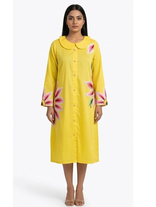 Yellow Embroidery Shirt Dress