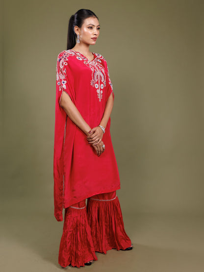 Red Embroidered Kaftan Set