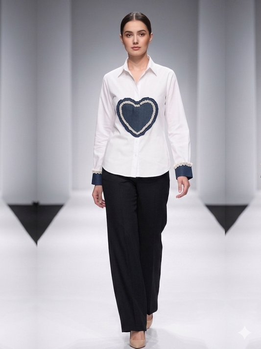 White Denim Heart Shirt
