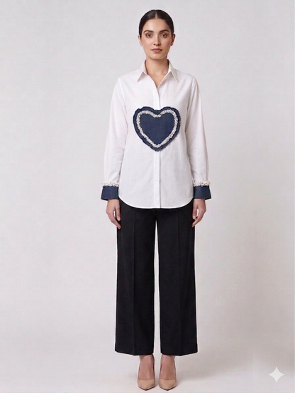 White Denim Heart Shirt