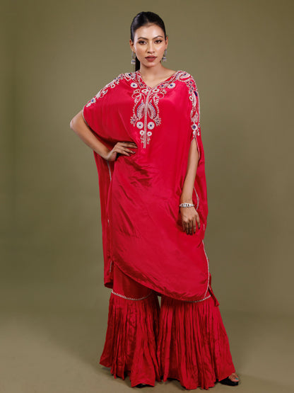 Red Embroidered Kaftan Set