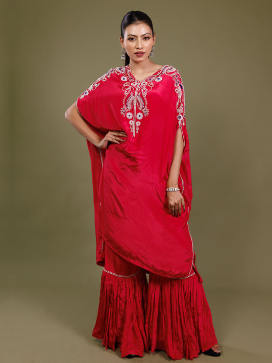Red Embroidered Kaftan Set
