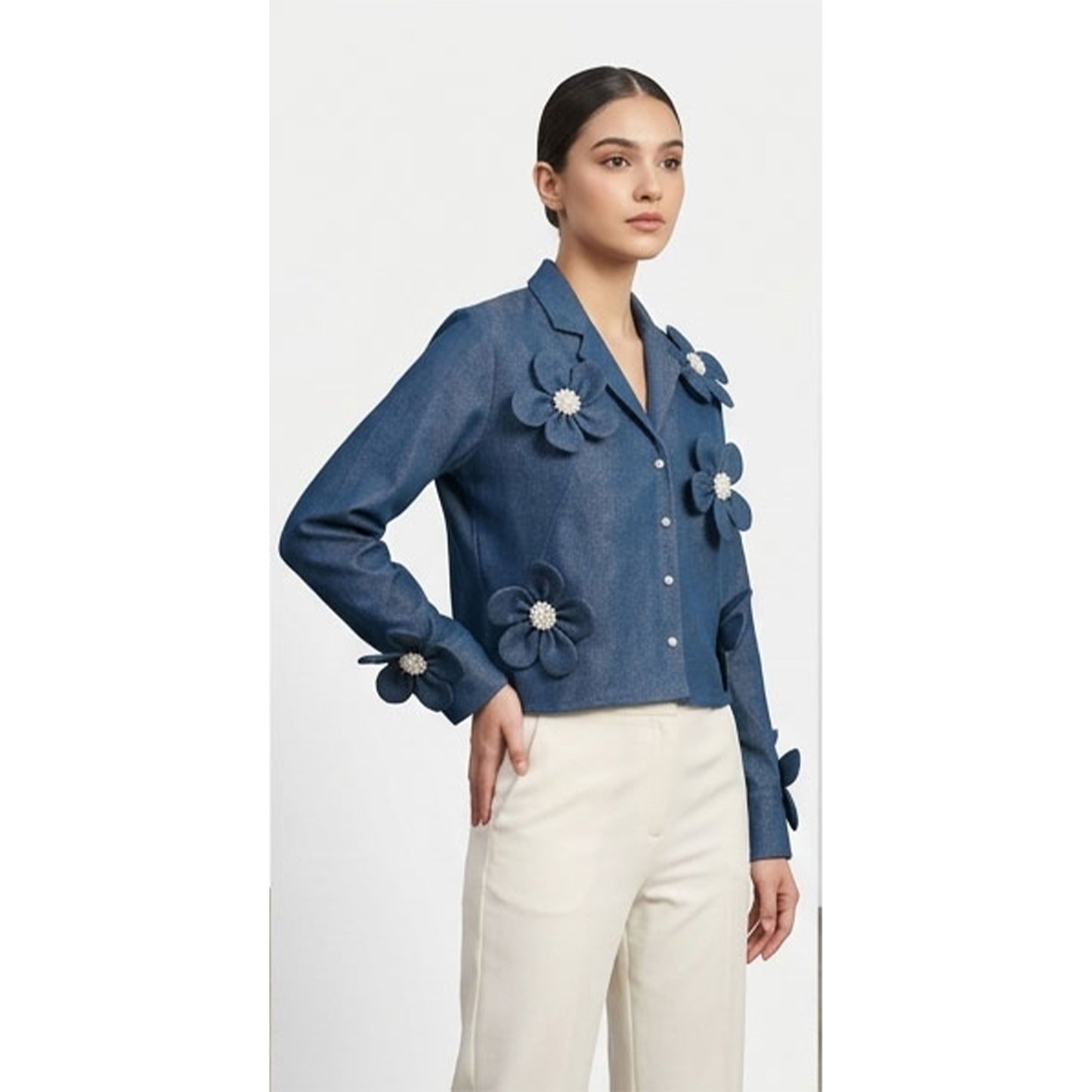 3D Flower Denim Shirt